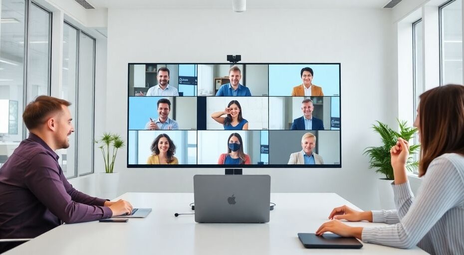 People collaborating with cloud-based communication tools.