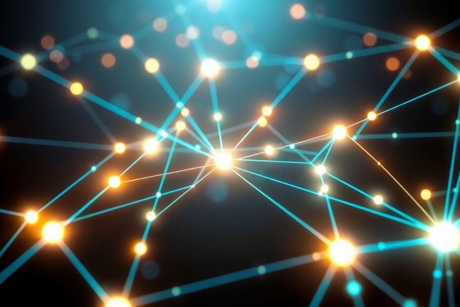 Glowing network lines connecting abstract digital nodes.