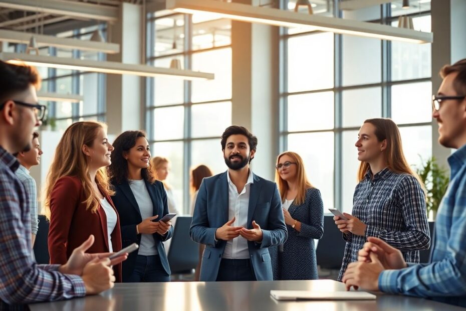 Business professionals communicating efficiently with digital connections.