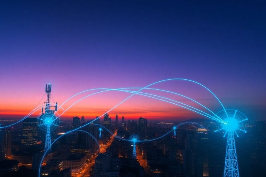 T-Mobile 5G network expanding across a city.