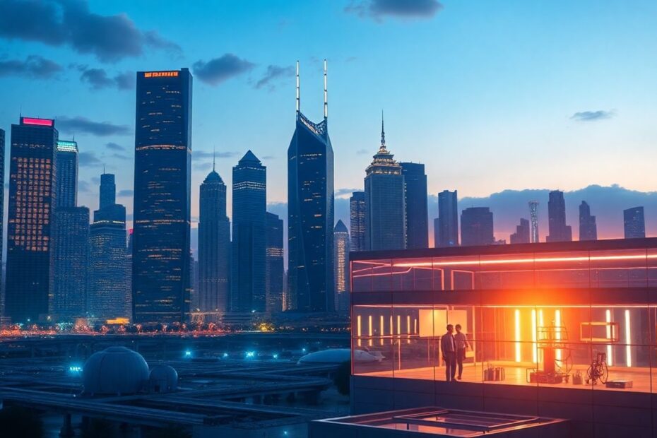 Biotech future cityscape
