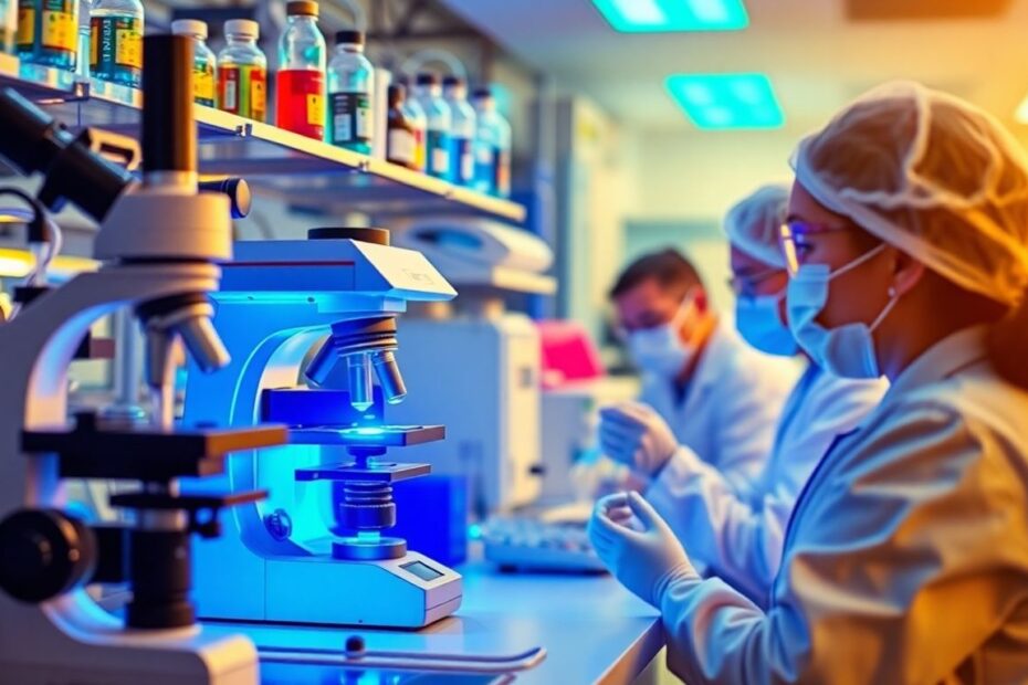 Cutting-edge biotechnology lab with advanced equipment.
