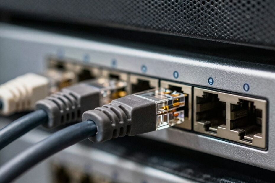 Network cable connecting to a port.