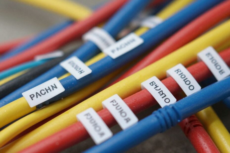Professional network cable labeling and organization.