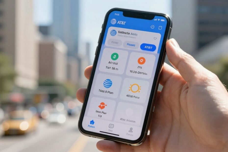AT&T phone plans on a smartphone screen.